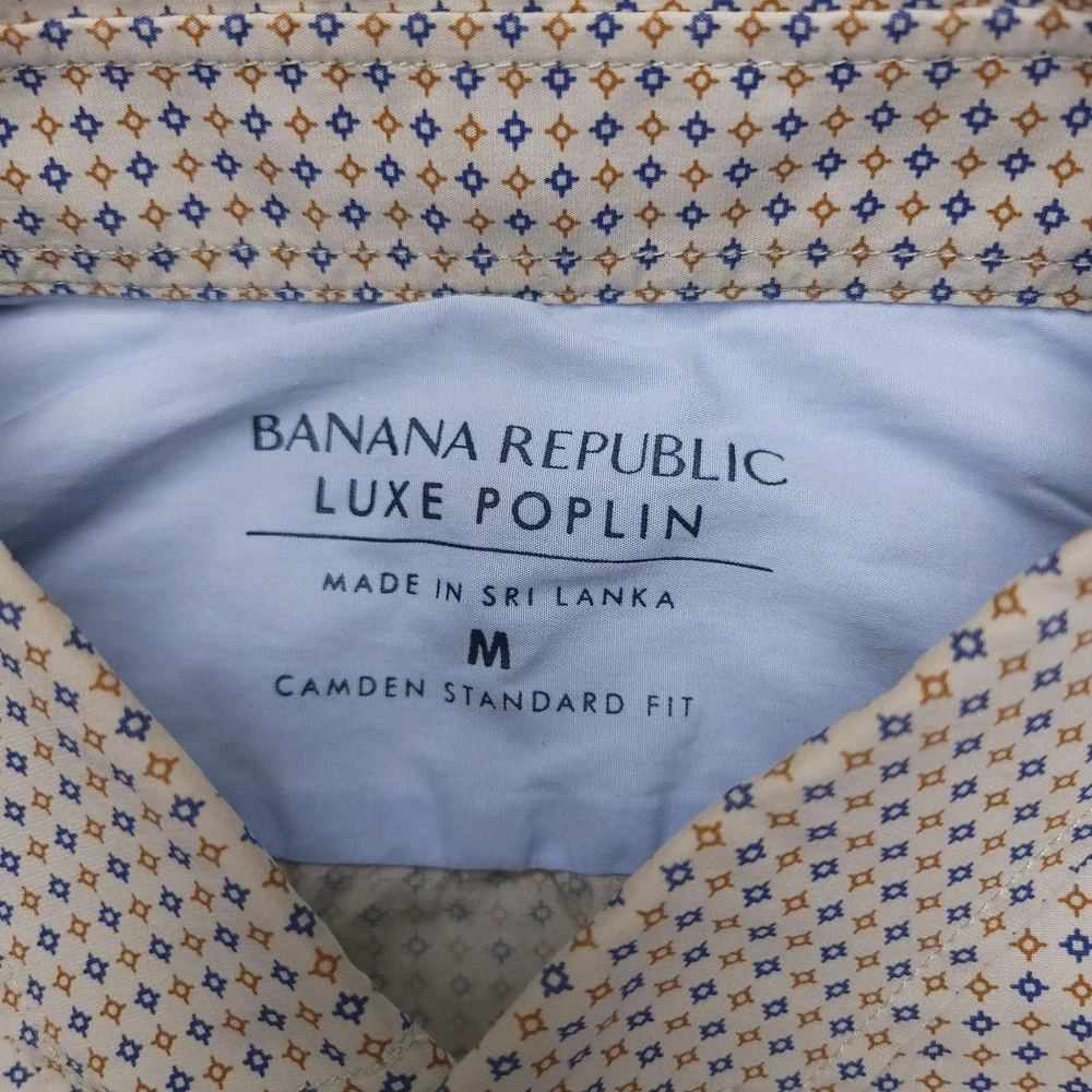 Banana Republic Luxe Poplin Shirt Mens M Beige Geometric Long Sleeve Button Up